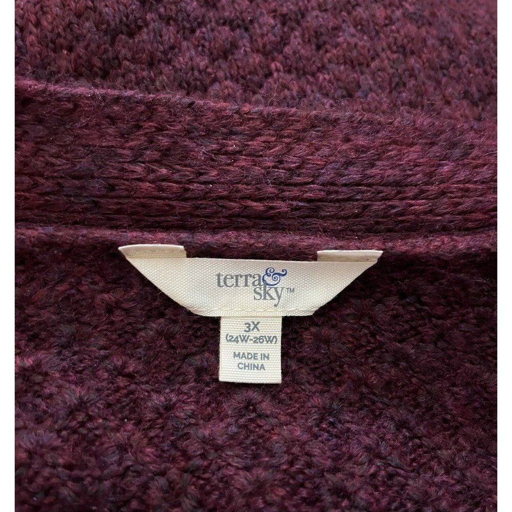 Terra & Sky Open Front Cardigan 3X Burgundy - Picture 2 of 4